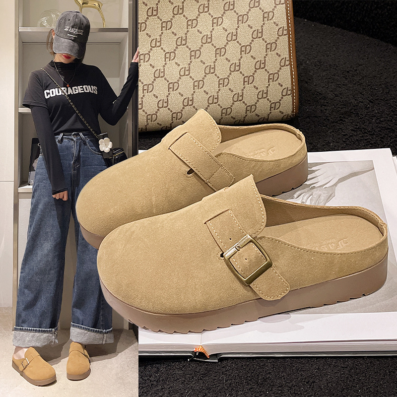 Retro Thick-Soled Versatile Toe-Cap Half Slippers for Women Wholesale Autumn New Fashion Soft-Soled Comfortable Non-Slip Birkenstock Slippers