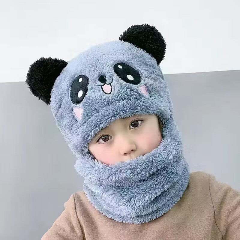 Picture of Children's hat wholesale autumn and winter boys and girls ear protection cap scarf one cute baby cap plus Velvet Ear cotton cap