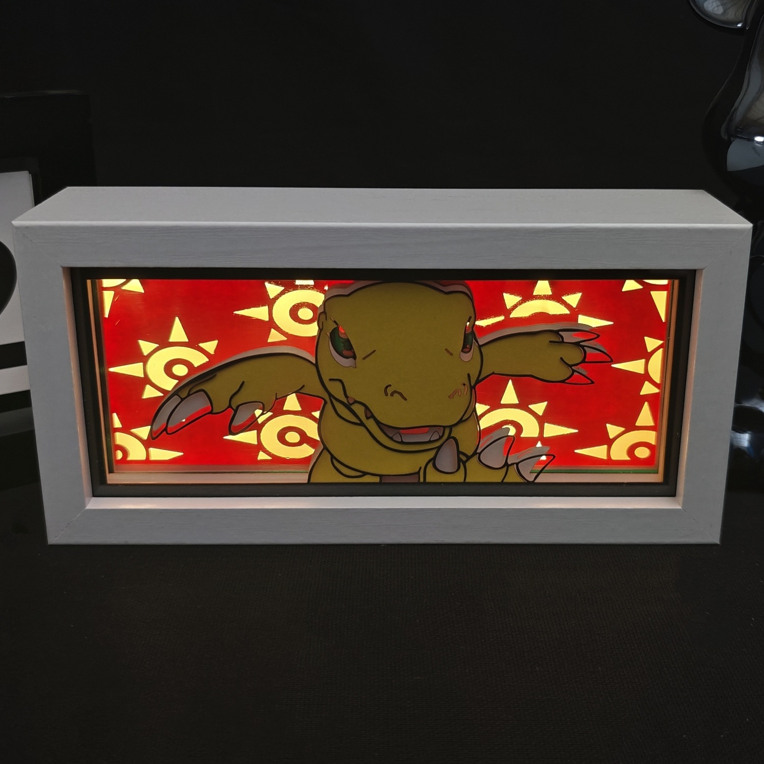 Digimon Agumon Peripheral 3D Paper Carving Lamp Cute Luminous Paper-Cut Night Light Bedroom Bedside Ornaments Gift