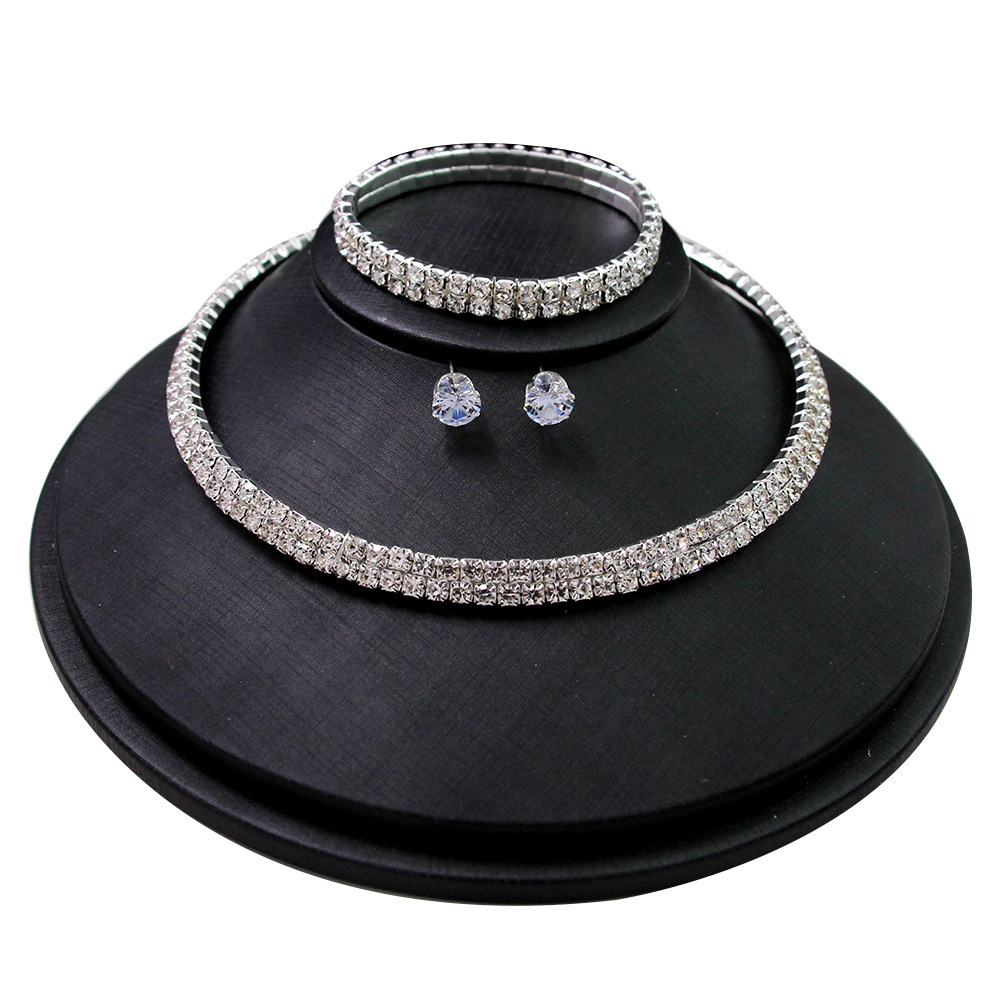 Picture of South Korea Metal Claw Chain Rhinestone Wedding Necklace Bride Necklace Ear Drop Jewelry Banquet Necklace Jewelry suit Wholesale