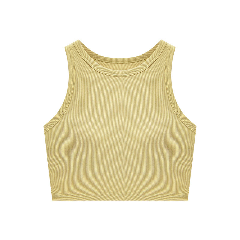Picture of Threaded Slim-Fitting Sleeveless Vest with Padded Cup Integrated Suspender Short Bra-Free Bottoming Outer Top with Exposed Navel