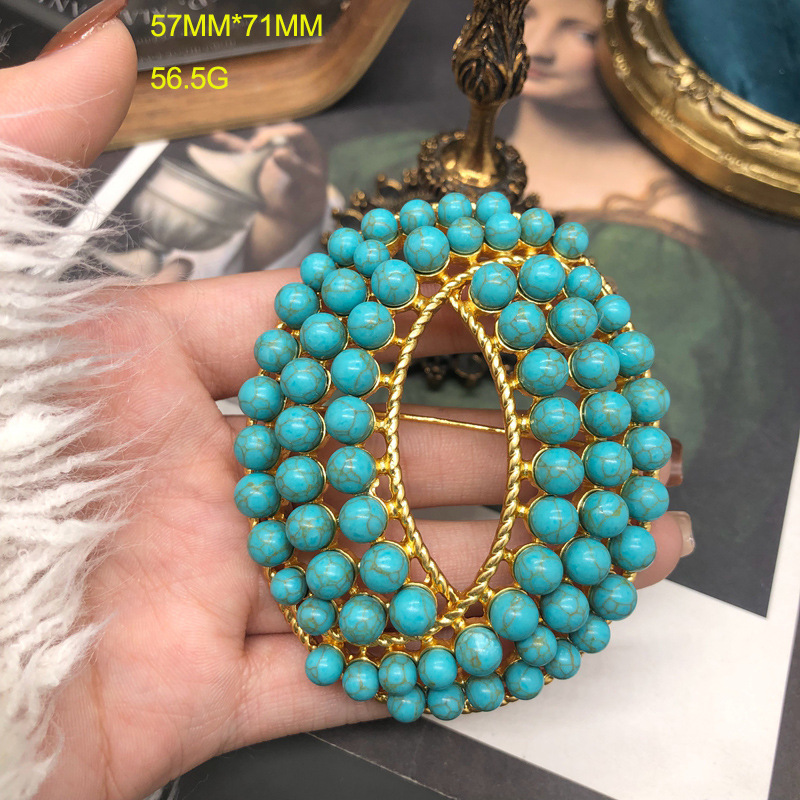 European and American retro style vintage jewelry turquoise brooch earrings suit niche temperament design feeling pin women