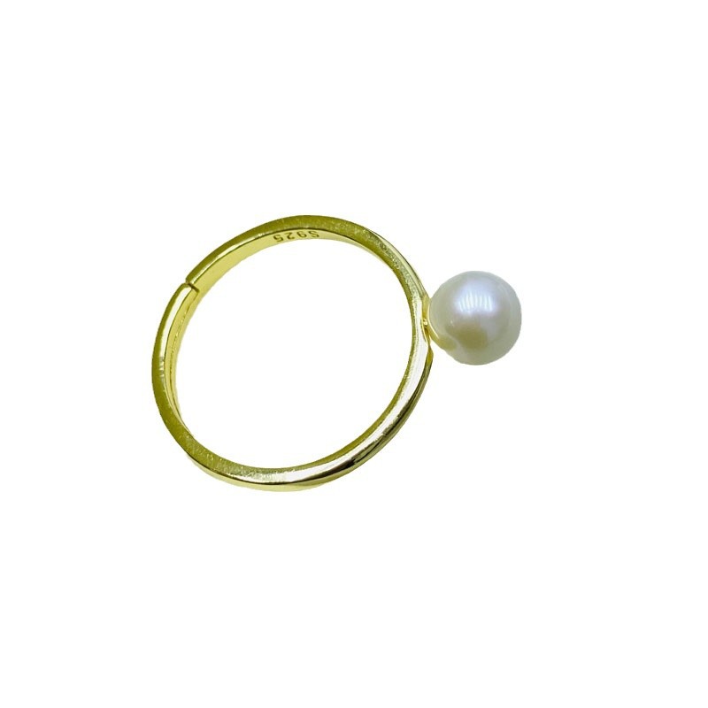 Picture of 2023 freshwater pearl strong light 6-7mm round basically flawless S925 Silver small fresh opening adjustable ring