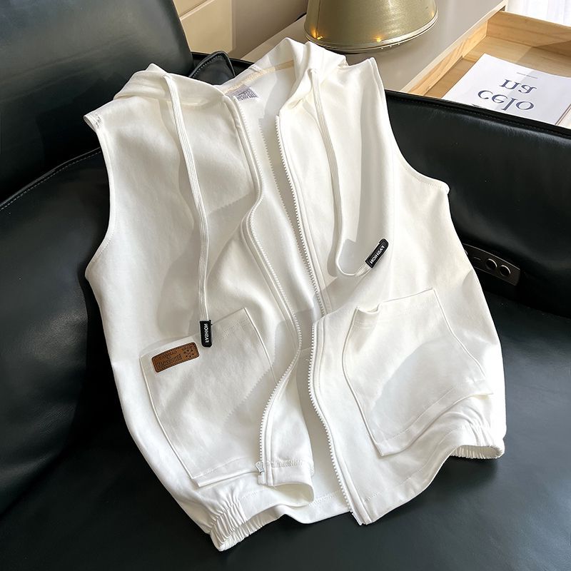 Picture of Vest Women's Spring & Fall Sports and Leisure Pure Color Outer Vest Hooded Cardigan Sleeveless Sweatshirt Vest Hooded Jacket