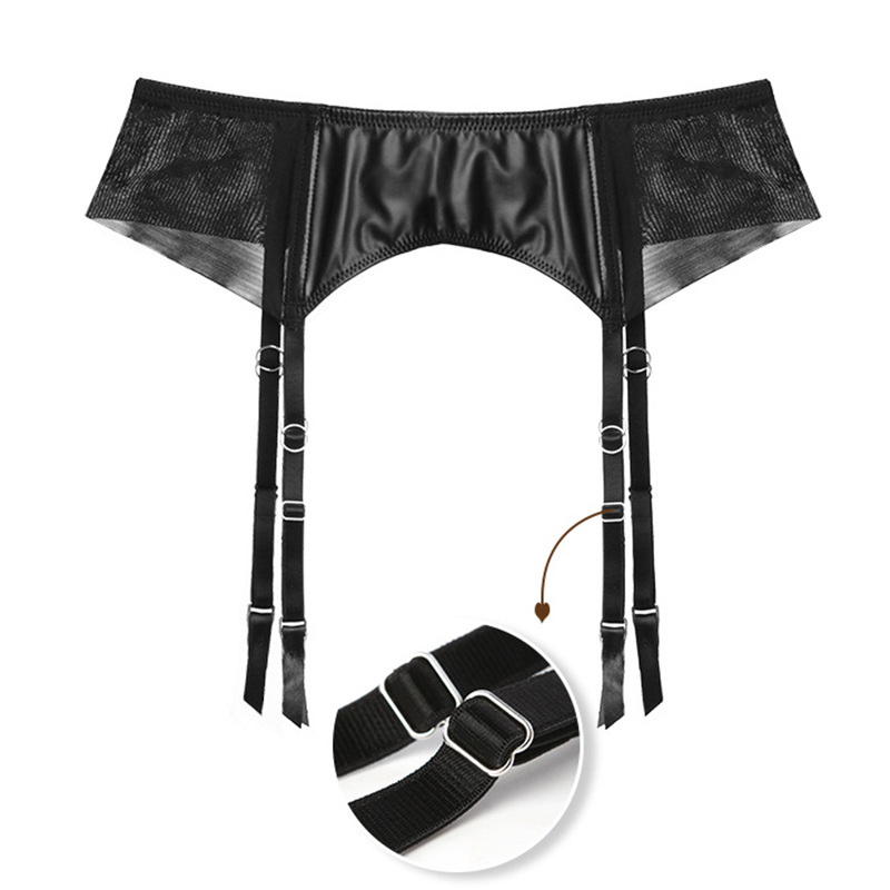 5214t New Sexy European and American Style Women's Lingerie Accessories Faux Leather Pu Garter Belt with Cross Straps and Lace