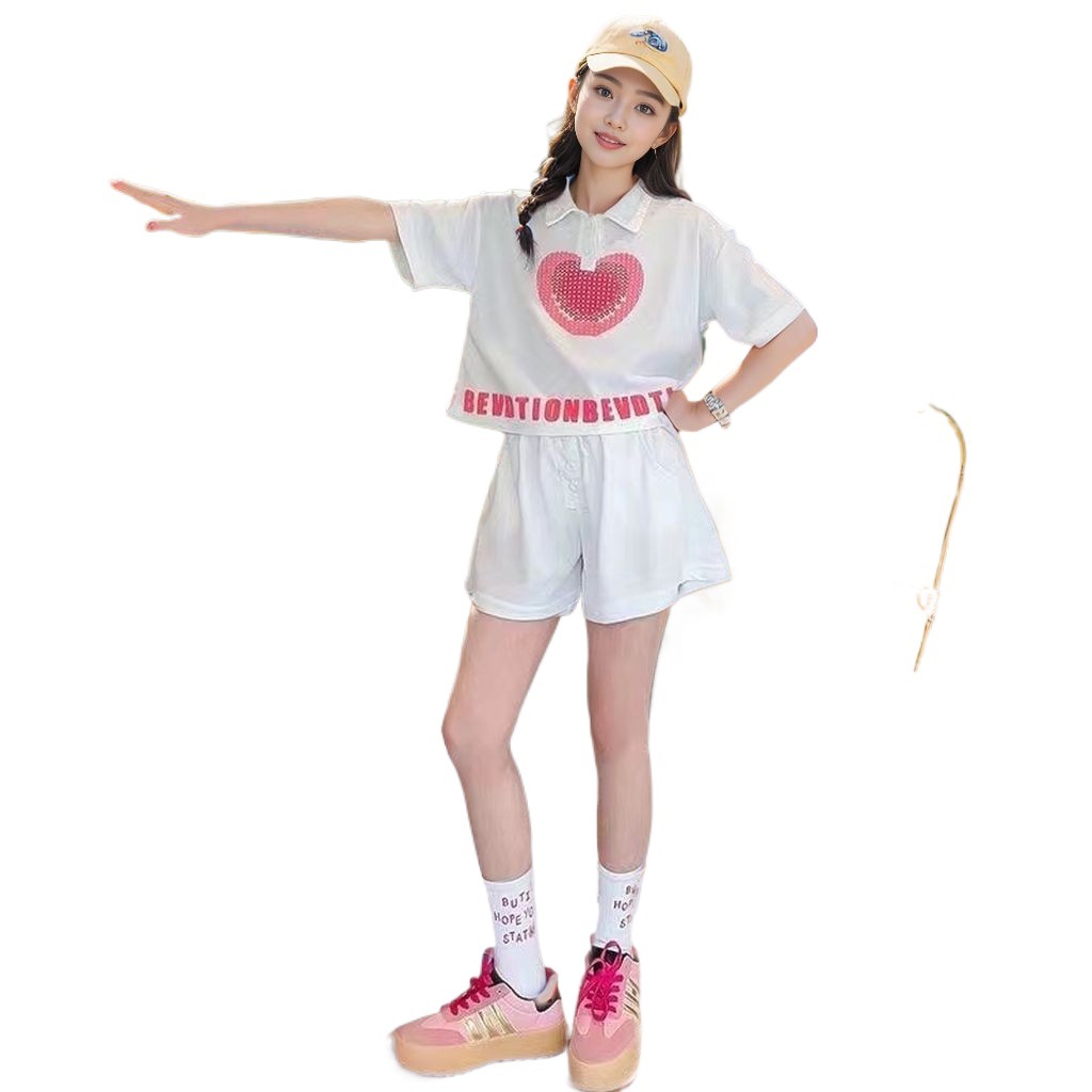 Picture of Girls Summer Suit 2025 Summer New Style Fashionable Big Kidsren's Clothing Pure Cotton Short-Sleeved T-Shirt Two-Piece Set