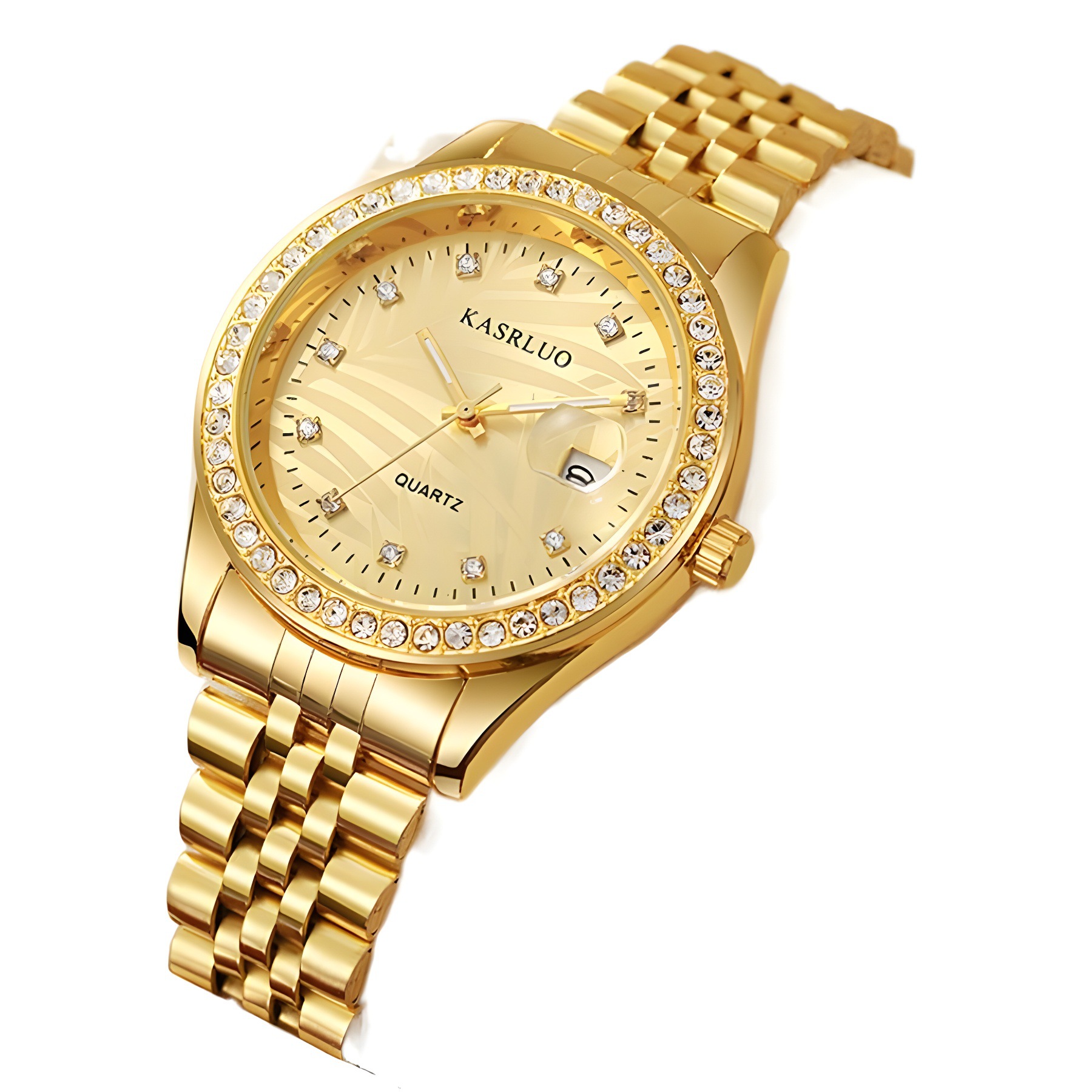 Picture of Watch for Men with Diamond Inlay, Couple's Steel Band, Calendar, Student, Adult, Fully Automatic Quartz Watch, Metal Scale, Large Dial