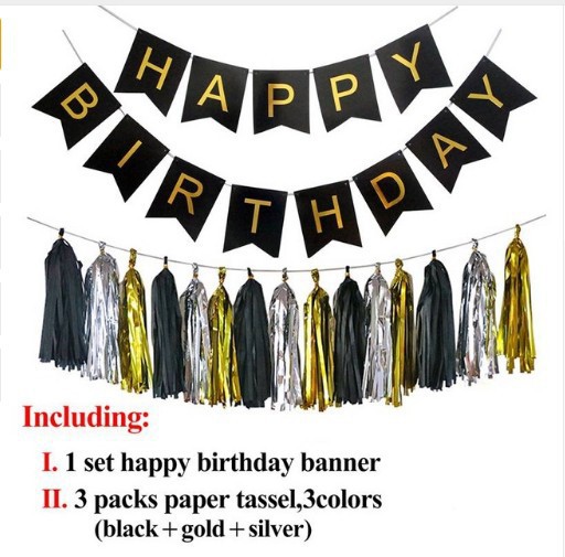 Picture of Amazon Birthday Holiday Party Wedding Decoration Supplies Paper Flower Ball Tassel Spiral Charm Birthday Flag