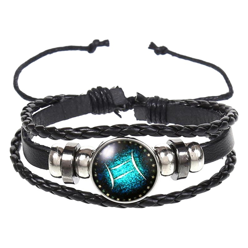 Foreign Trade Explosions 12 Constellation Cowhide Bracelet Personalized Retro Woven Star Bracelet Twelve Constellation Leather Bracelet