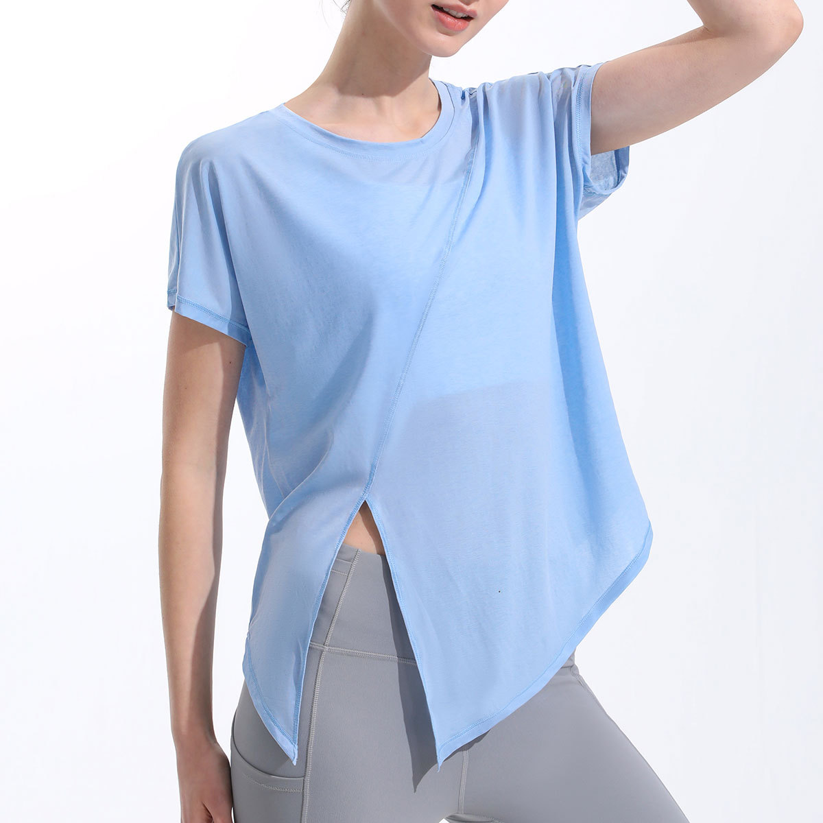 Picture of RUNA PULSE Sports Short-sleeved Women's Loose Quick-drying Fitness Clothes Cool T-shirt Top Split Yoga Clothes Blouse