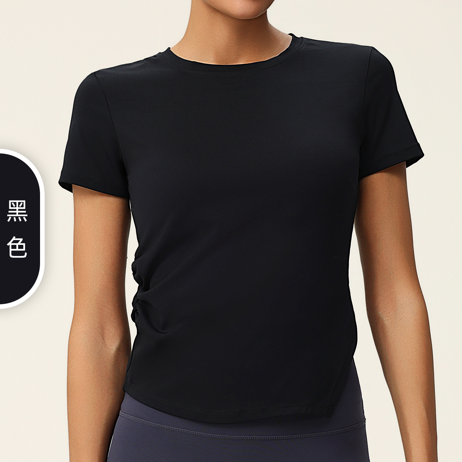 Picture of Cross-border Pleated Slim-fit Irregular Split Yoga Suit Short-sleeved Round Neck Running Fitness Yoga T-shirt