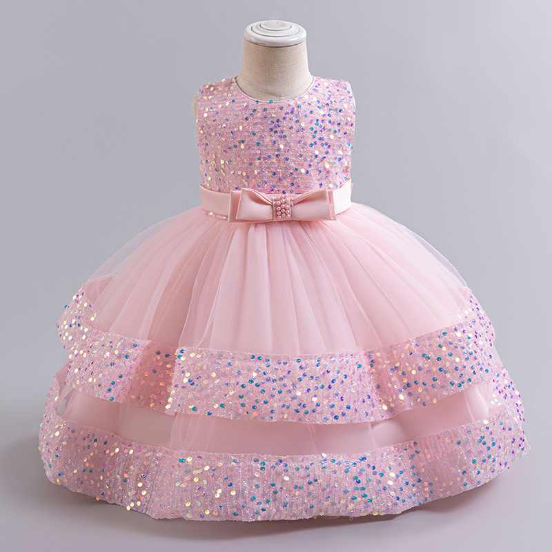 One Year Old Dress Evening Princess Dress Sequins Baby Birthday Children's Dress Butterfly Pearl Wedding Dress Girls dress