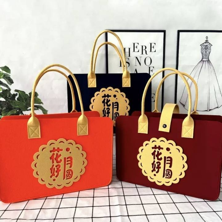 Mid-Autumn Festival Printed Felt Handbag Large-Capacity Tote Bag Shoulder Open Bag Gift Cultural and Creative Handmade Souvenir