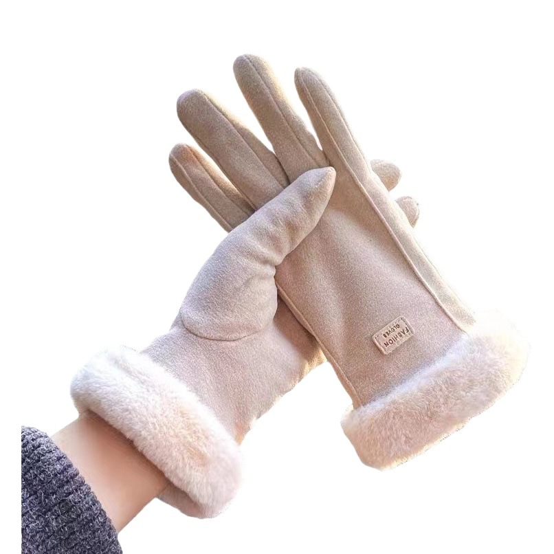 Women's winter warm fleece-lined thickened winter riding cold-proof touch screen cotton gloves one-piece delivery