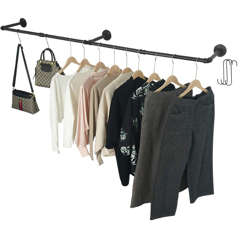 Industrial style clothing display rack pipe wall-mounted wall-mounted side hanging display rack clothing store front side clothes hanging rod