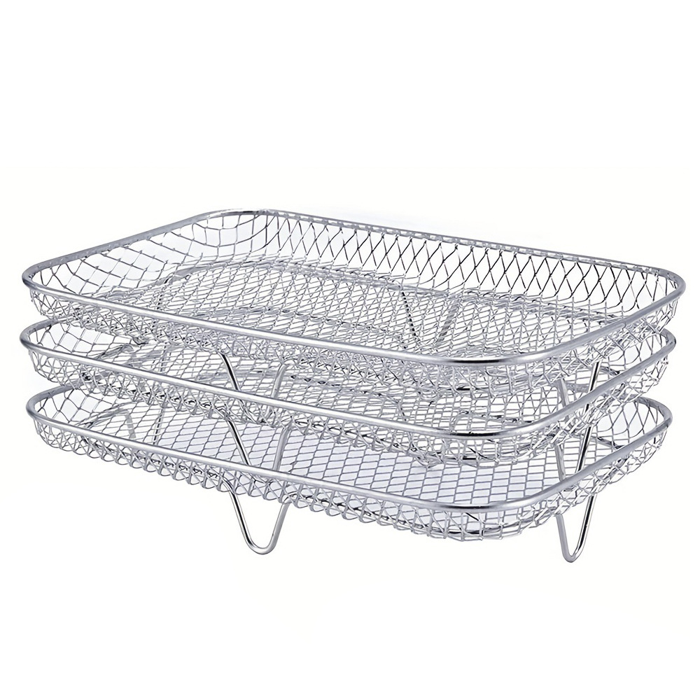Picture of Cross-border three-layer stainless steel grill multifunctional air fryer rack 304 stainless steel air fryer basket tray