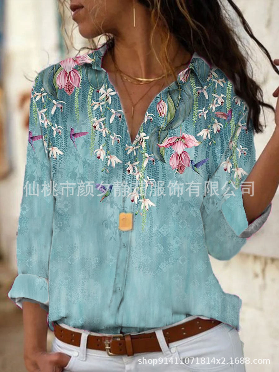Picture of 2022 New Foreign Trade Women's AliExpress Spring Long Sleeve Shirt Fashion plus size Printed Top