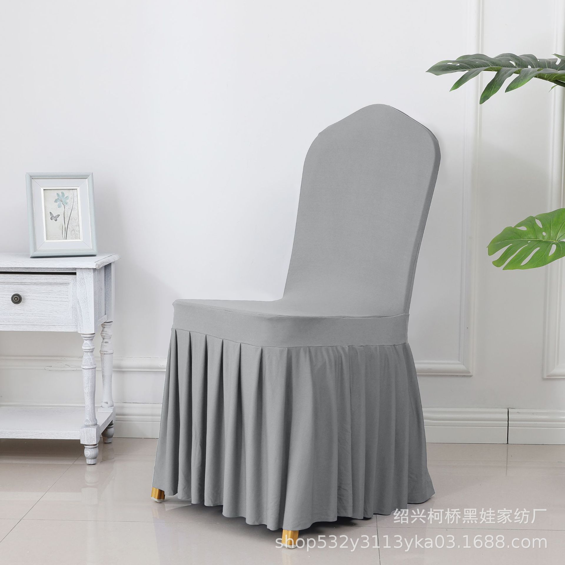 Picture of Chair Cover Thickened Stretch Pleated Skirt Dining Chair Cover Hotel Wedding Banquet Event Stool Cover Hotel Cloth