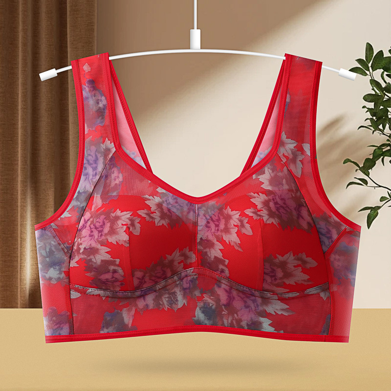 Picture of Summer Middle-aged and Elderly Mother Bra Underwear Full-size Cup Thin Mold Cup No-mark Vest Beautiful Back No-steel Rings Women's Bra