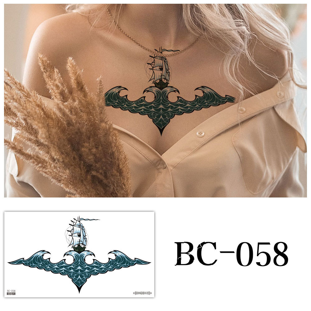 Picture of 2022 new cross-border supply waterproof tattoo stickers simple black and white flower sternum stickers personalized tattoo wholesale