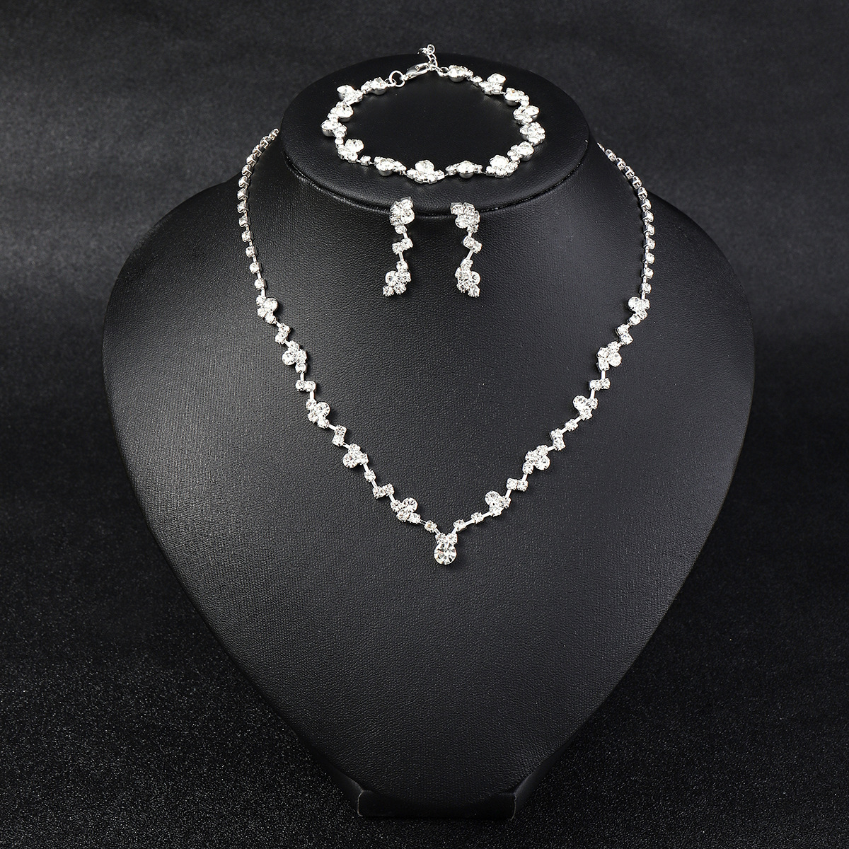 European and American Cross-border Bridal Accessories Three-piece Set Wedding Fashion Full Diamond Zircon Water Drop Necklace Earrings Wedding Jewelry