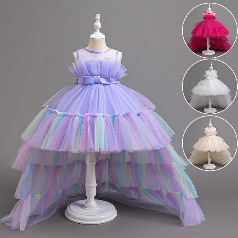 Cross-Border Girls' Dress, Classy Trailing Princess Dress, Rainbow Skirt, Mesh Flower Girl Wedding Dress, Evening Dress, Children's Skirt