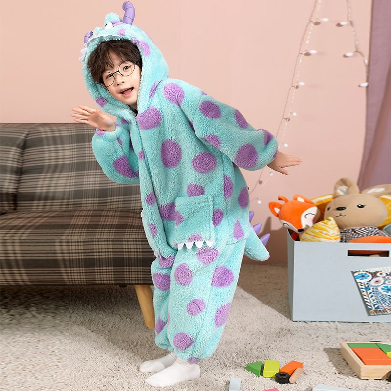 Picture of Funny Clothes Children's One-piece Pajamas Parent-child Clothes Boys Family of Three or Four Sullivan Winter fleece-lined One-piece Clothes