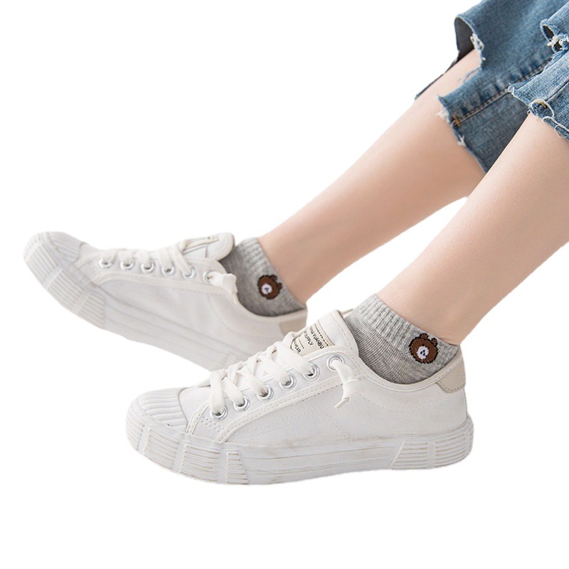 10 Pairs of Socks, Women's Short Socks, Low Cut, Shallow Mouth, Thin Spring and Summer Japanese Style Style Cute Bear Cotton Boat Socks Factory Wholesale