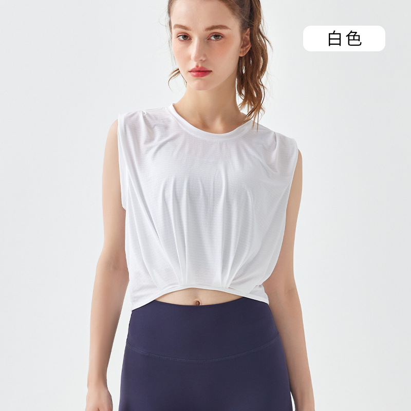 Picture of European and American Quick-drying Sports Vest Summer Jacquard Thin Fitness Yoga Blouse Sleeveless Loose Short Fitness Clothes