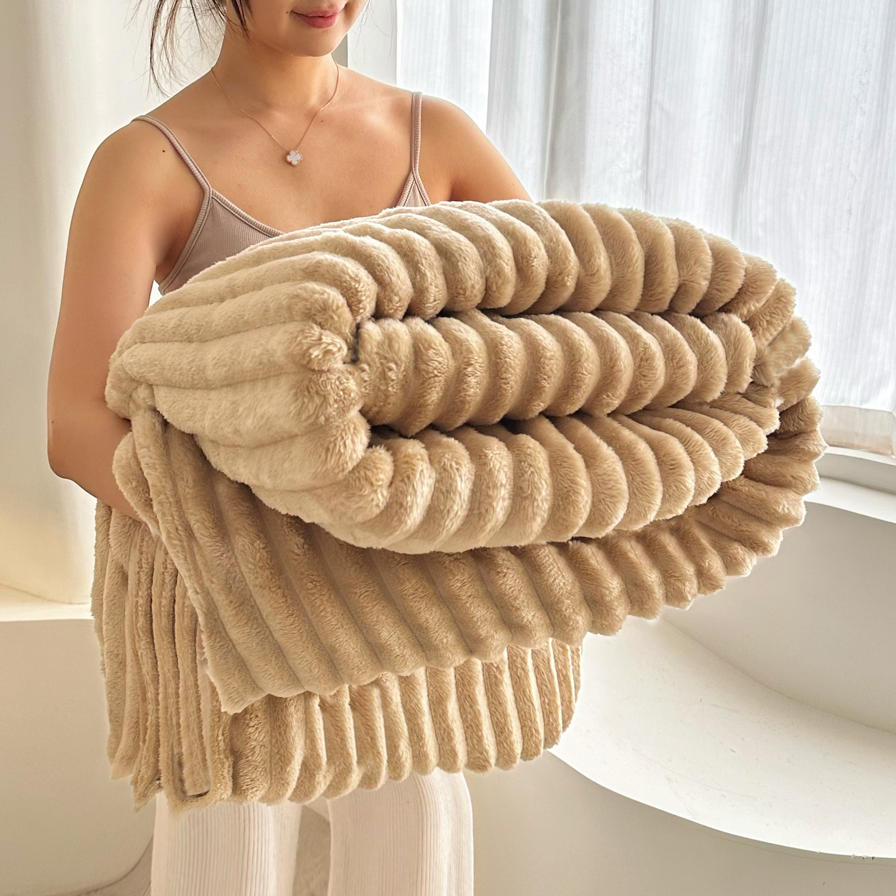Picture of Autumn and Winter New Cross-Border 3.3cm Striped Blanket Thickeneded Dormitory Sofa Blanket Curled Nap Blanket Warm Blanket 4
