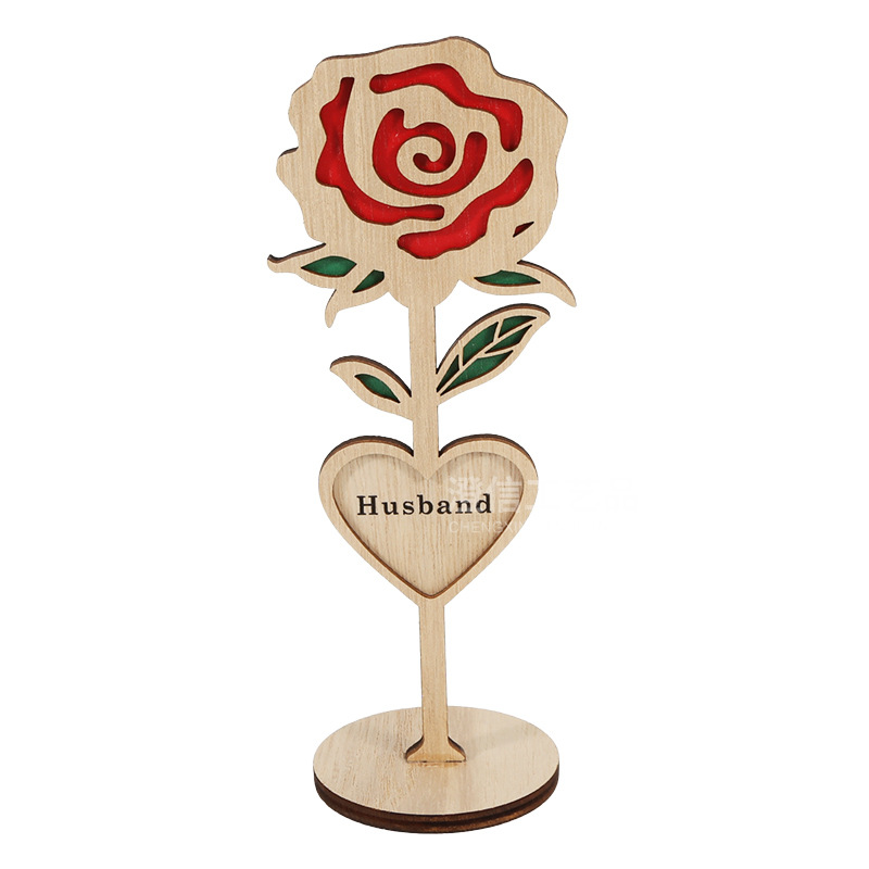 Picture of Father's Day Gift Wooden Ornaments Ins Style Rose Home Light Luxury Decorative Desktop Ornaments Wooden Crafts