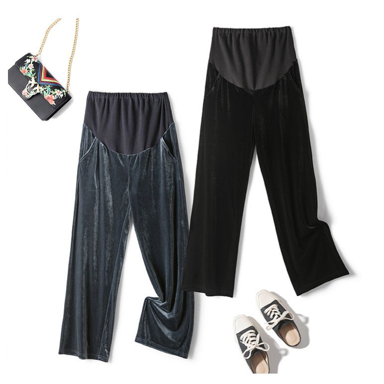 Picture of fleece-lined Thickened Golden Velvet Pants Pregnant Women's Pants Autumn and Winter Outer Wear Pants Wide Leg Pants Loose Leggings Straight Leggings