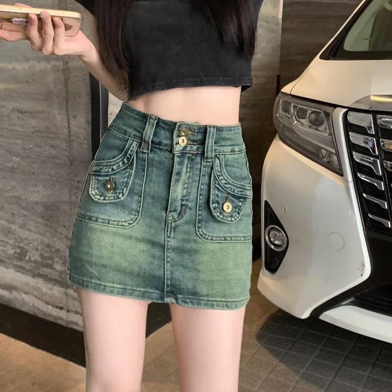 Korean Style Fashionable Women's H-Style Lazy Denim Skirt Popular ins Skirt Hong Kong Style Fashionable Brand Elegant Skirt New Style
