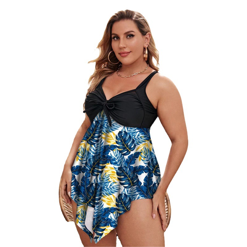 European and American New 2023 Amazon Large Size Skirt Printed Mesh Conservative Slim Backless Skirt Split Bikini