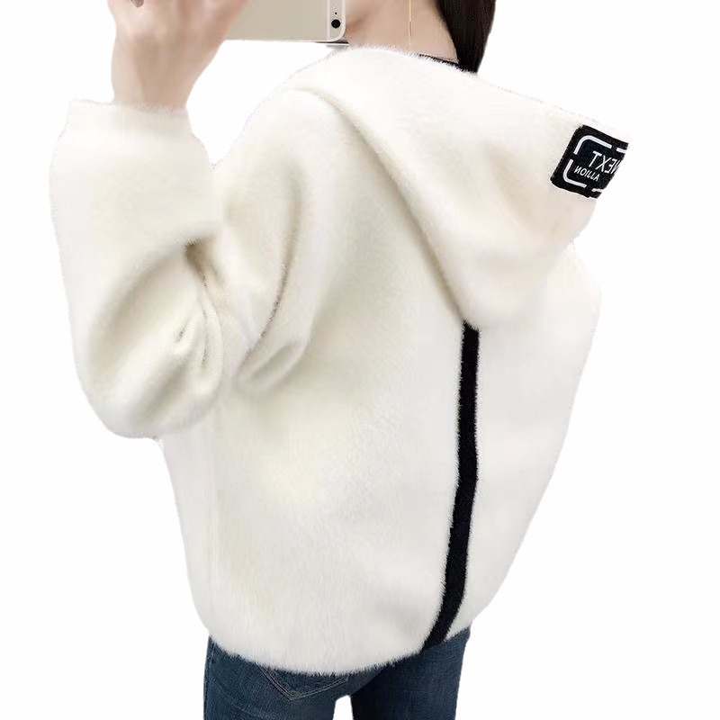 Picture of 2025 New Hooded Mink Velvet Women's Short Outwear Cardigan Autumn and Winter Korean Style Loose and Versatile Sweater Jacket
