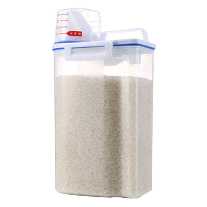 Picture of Grain Storage Container with Measuring Cup, Plastic Sealed Bucket for Kitchen, Moisture-Proof and Insect-Proof Rice Storage Container, Sealed Storage