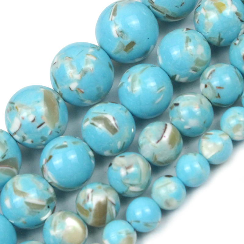 Picture of Beaded Material Bag Round Beaded Bracelet Necklace Earrings Accessories Jewelry with Pearl Lake Blue Shell Turquoise Beads Diy