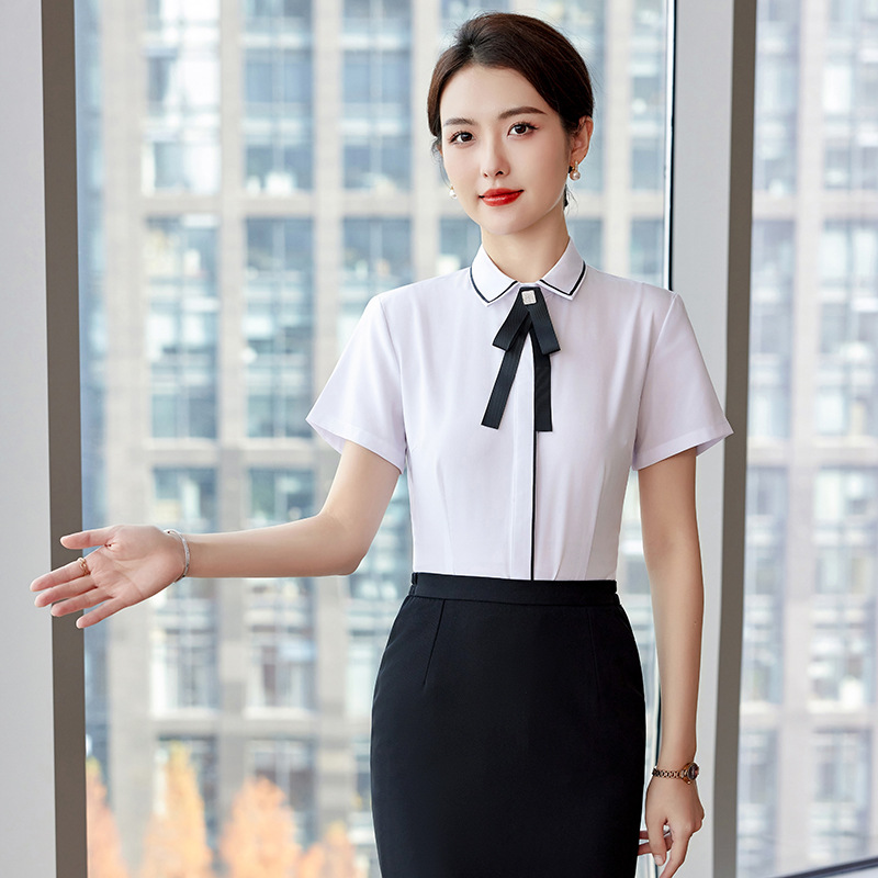 Catering Overalls White Shirt Hotel Front Desk Western Restaurant Waiter Temperament Short-sleeved Professional suit Female Summer
