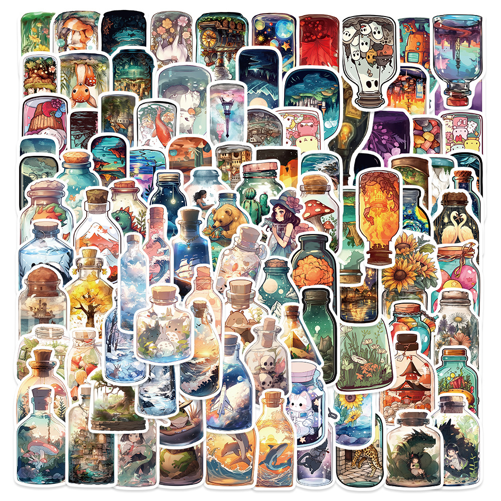 100 INS style bottle big world cartoon stickers luggage skateboard cute DIY phone case graffiti stickers
