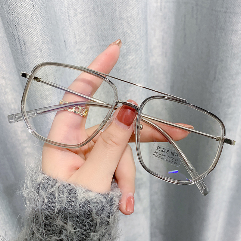 Picture of New Anti-blue Light Flat Mirror Men's and Women's Retro Polygon Double Beam Glasses Internet Celebrity Myopia Frame 8025