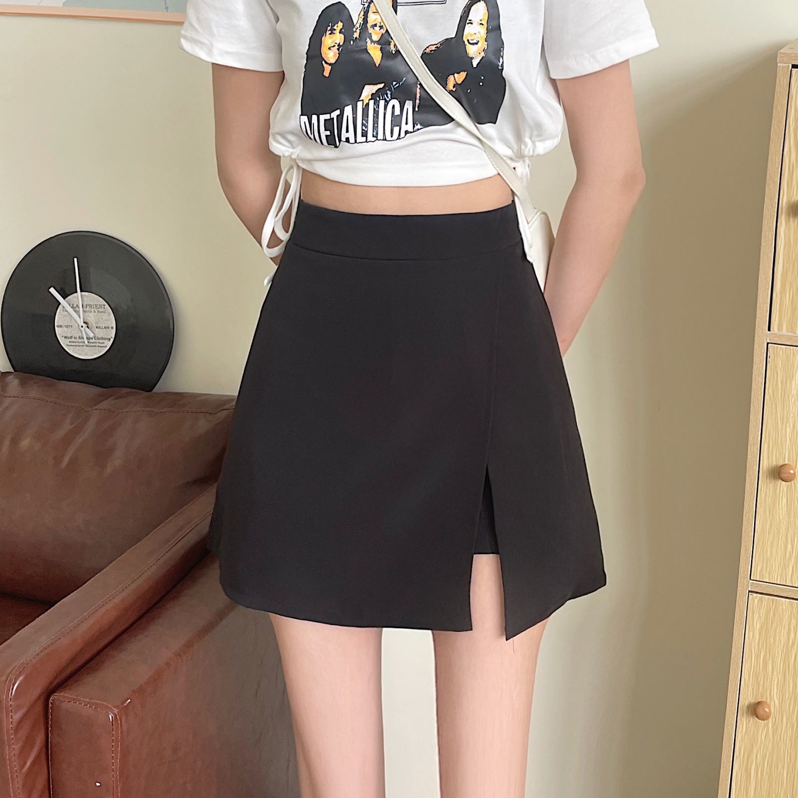 Picture of 2022 Summer New Large Size Chubby Girl Skirt Women's High Waist Anti-Light Split Skirt Slimming A- line Hip Skirt