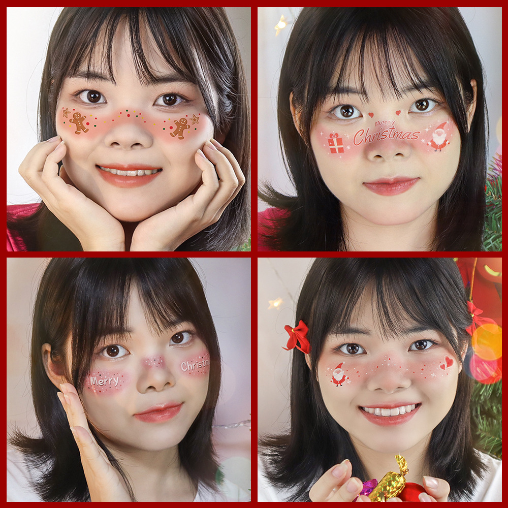 Picture of New cute Christmas face tattoo stickers love snowflake elk girl blush makeup face stickers cross-border in stock