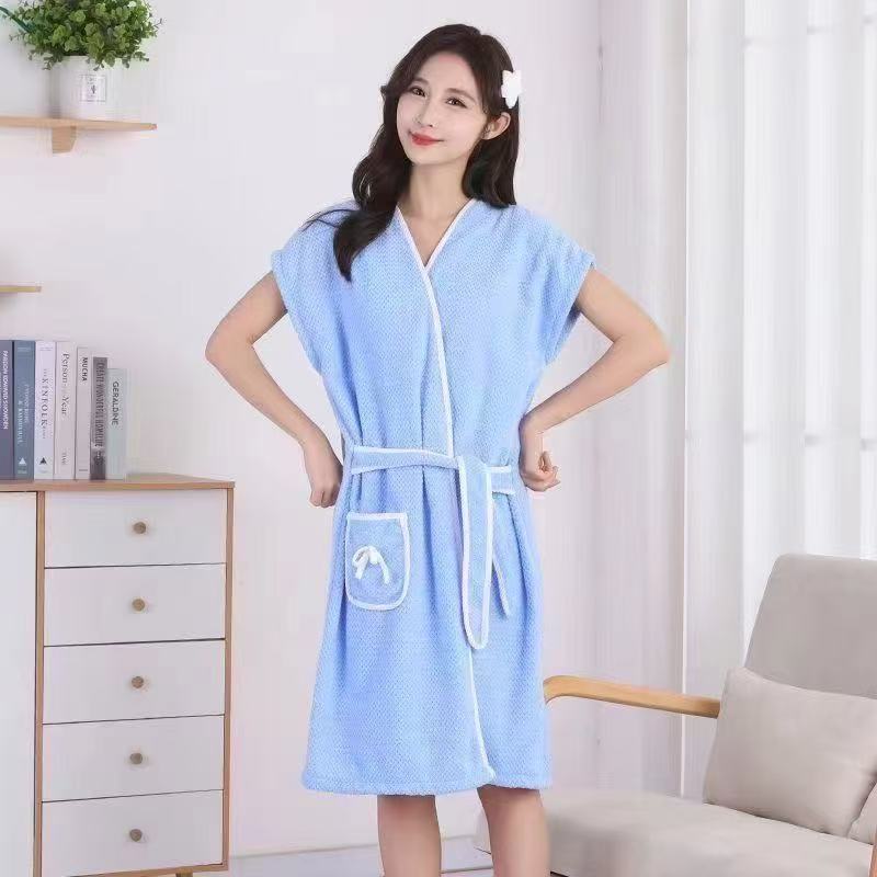 Picture of Pineapple pattern sleeveless bathrobe, absorbent tie-in bath towel, integrated oversized coral fleece wrap high-end pajamas