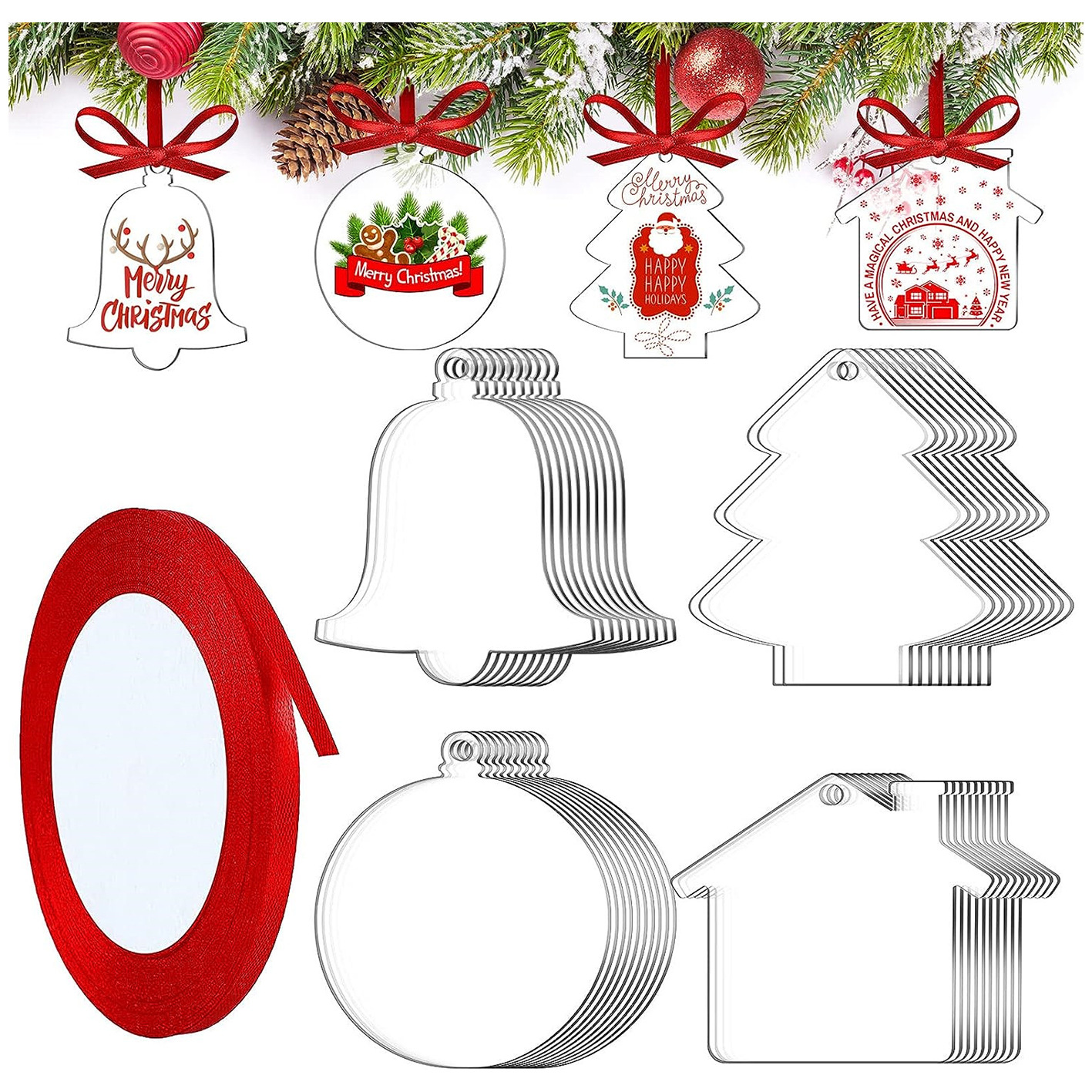 Cross-border transparent acrylic Christmas decoration pendant DIY blank Christmas tree decoration listing