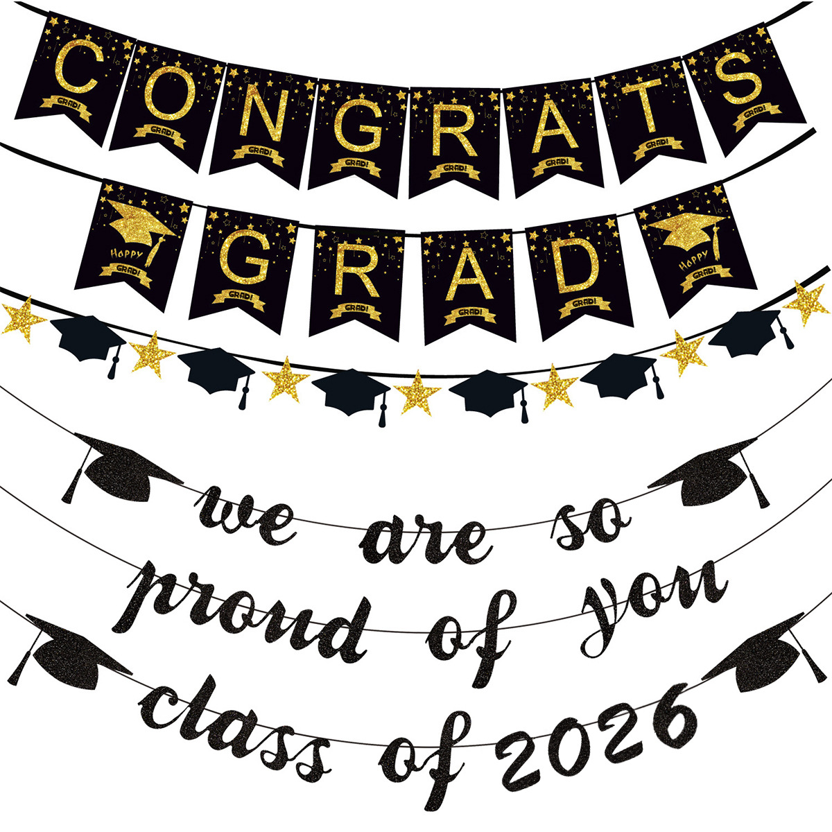 2026 Graduation Season Party Decoration Flag Congrats Grad Banner Class of 2026 Latte Art