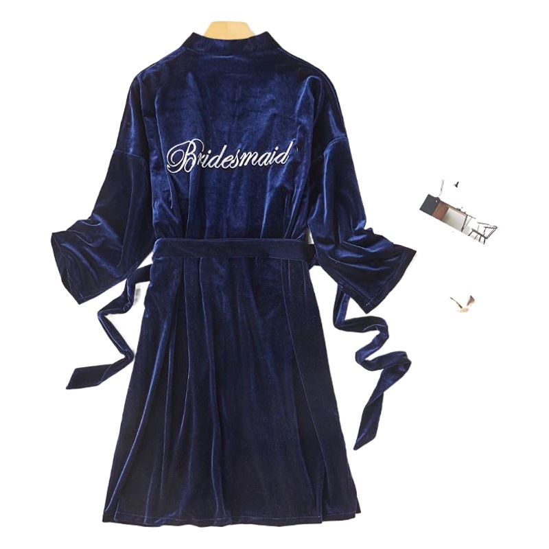 Nightgown Thickened Velvet Long Bathrobe Winter Party Pajamas Stopper Red Wedding Bridesmaid Wedding Morning Gown Female Bride