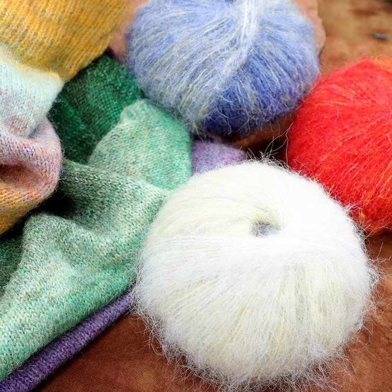 Oil Painting Gradient Dyed Rainbow Mahair Line Handmade Knitted Coat Scarf DIY Shawl Sweater Fine Wool