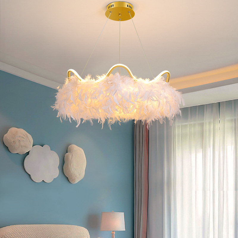 New Internet Celebrity Crown Feather Lamp Children's Room Girl Princess Room Bedroom Lamp ins Little Red Riding Book Recommended Lighting