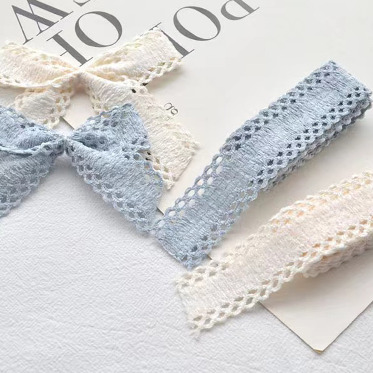 25MM hollow lace polyester ribbon silk with net red handmade bow hairpin material DIY hair accessories