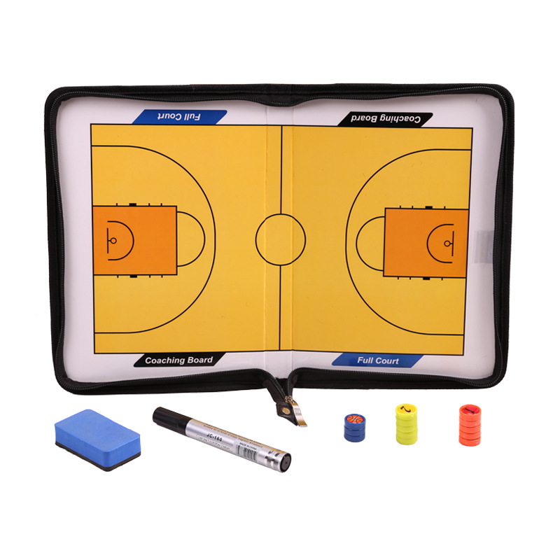 Picture of Two-fold zipper coach sand table tactical plate football basketball tactical plate folding magnetic belt zipper PU leather